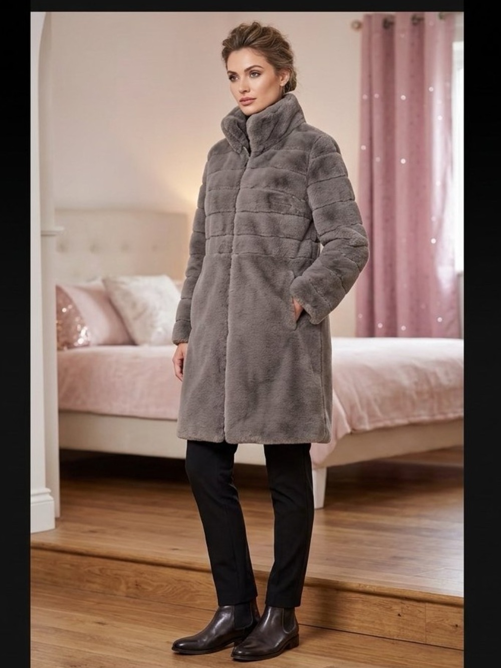 Jones New York Gray Plush Teddy Coat